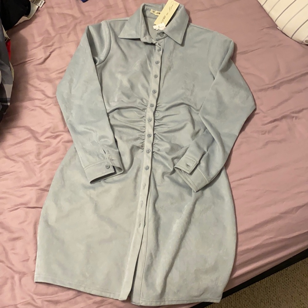 Grey/Gray Button Down Long Sleeve Dress